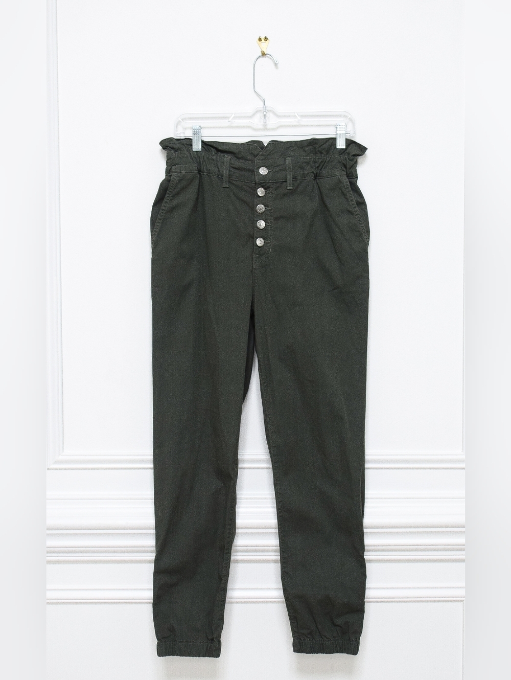 Veronica Beard Tedi Tapered High Rise Pants Paperbag Waist Army Green Size 29 - Picture 5 of 15